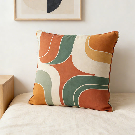 Retro Curve Print Throw Pillow