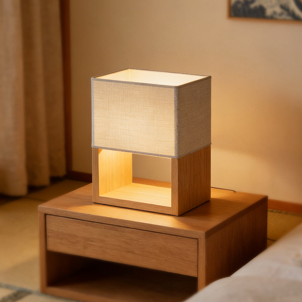 Wood Frame Cube Accent Lamp