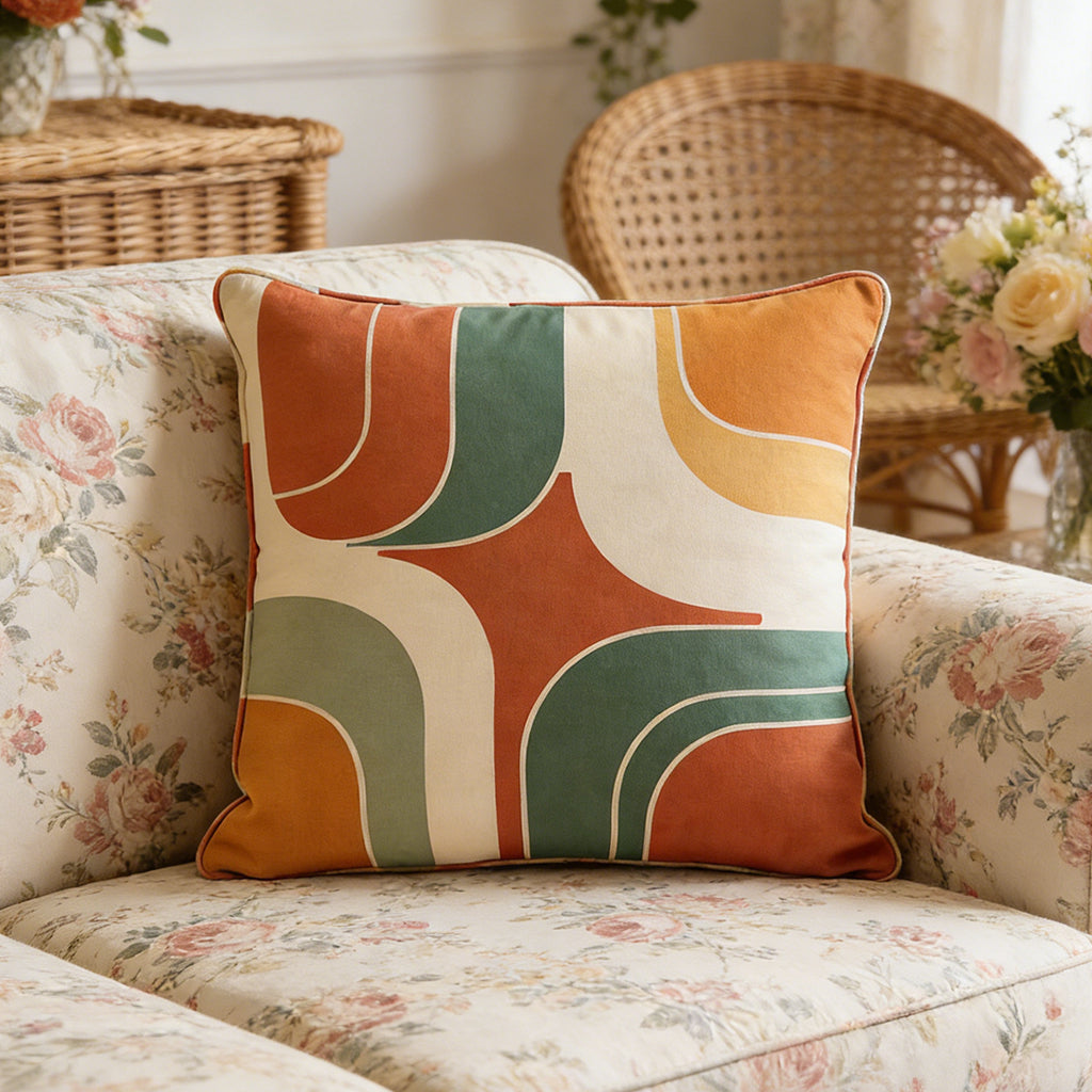 Retro Curve Print Throw Pillow
