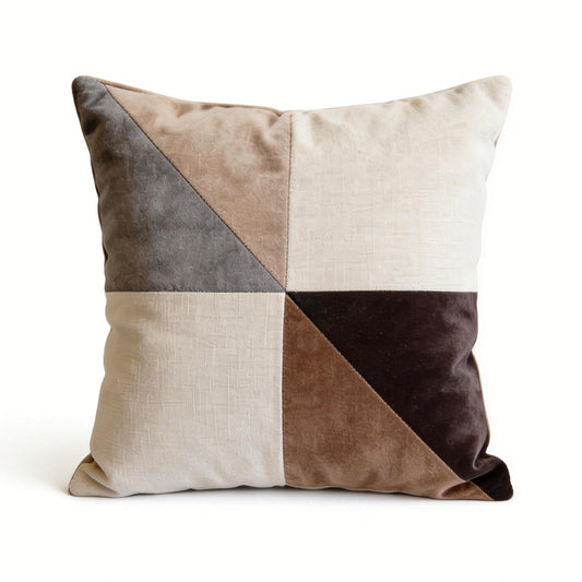 Neutral Patchwork Velvet Throw Pillow