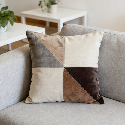 Neutral Patchwork Velvet Throw Pillow
