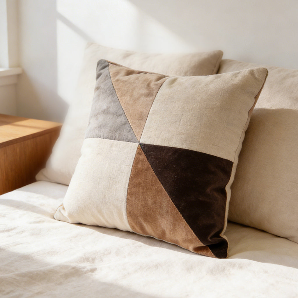 Neutral Patchwork Velvet Throw Pillow