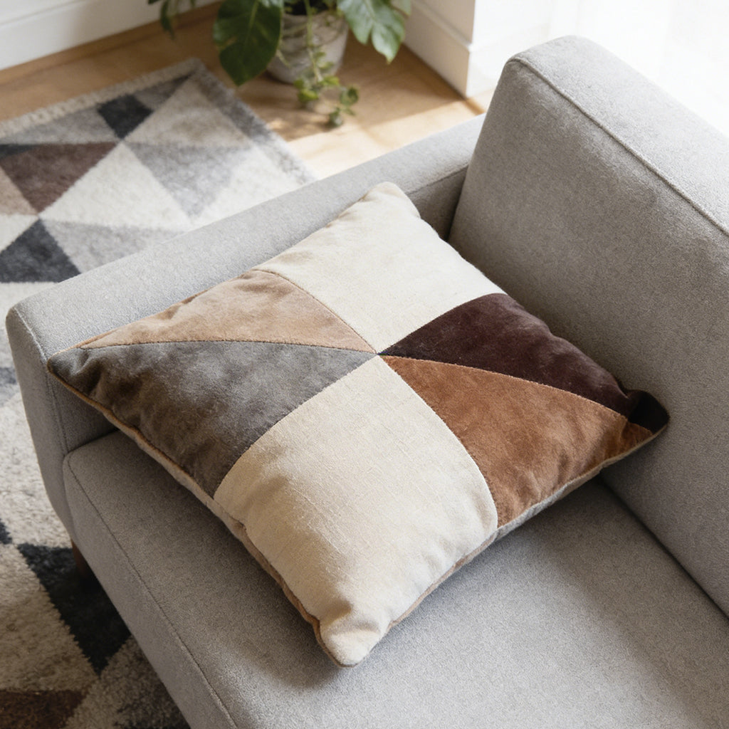 Neutral Patchwork Velvet Throw Pillow