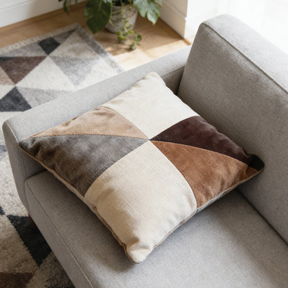 Neutral Patchwork Velvet Throw Pillow